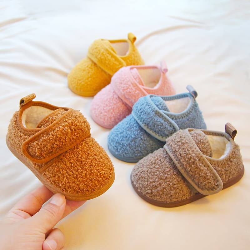 Children's Cotton Slippers for Boys Winter, Baby Indoor Non-Slip Plush Home Warm Cotton Shoes for Girls, Enclosed Back for Small Children
