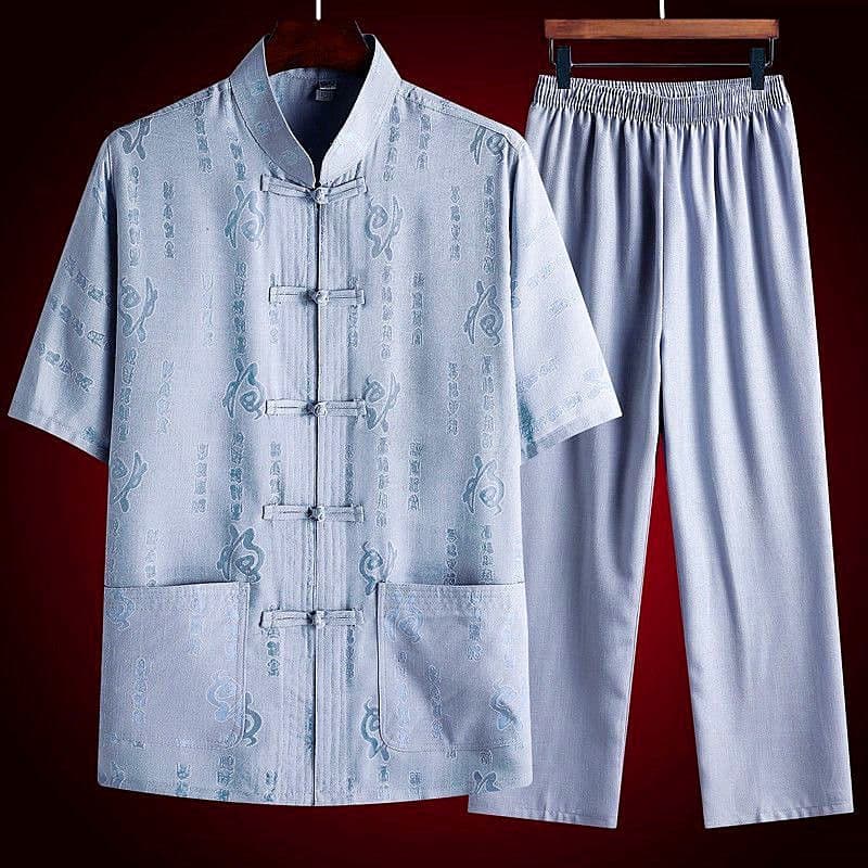 Men's Tang Suit Short Sleeve Casual Set, Father's Summer Outfit, Chinese Style Clothing for Middle-aged and Elderly, Grandpa's Clothes
