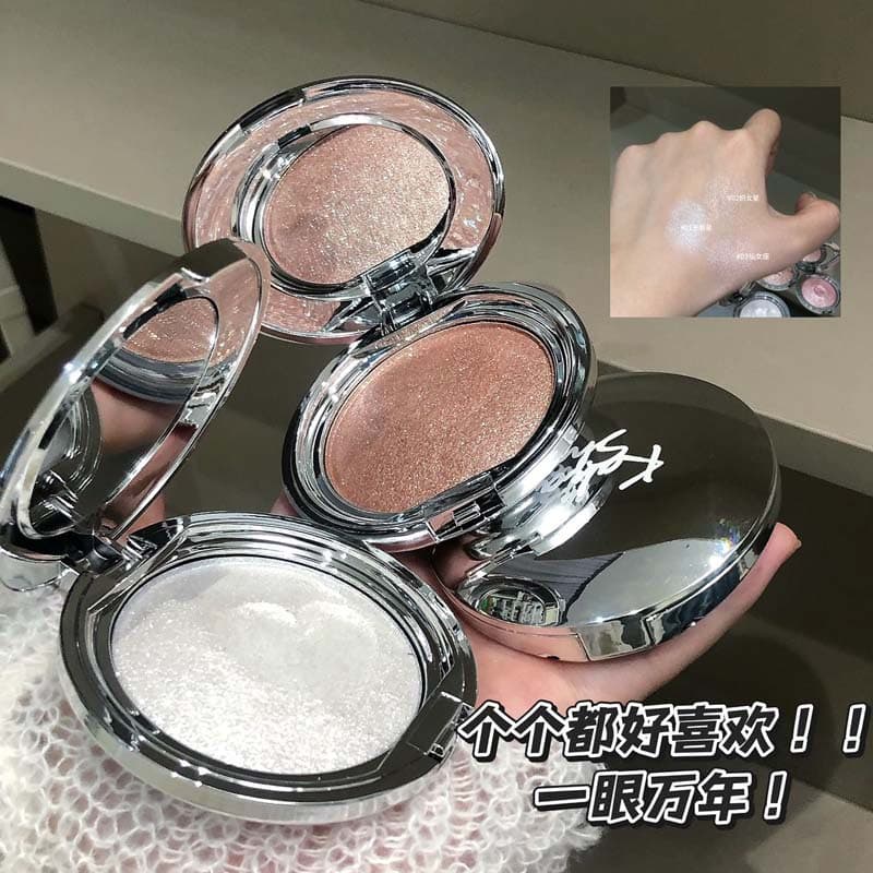 Kakashow Highlighter Powder - Mochi Mashed Potato Texture, Clear Shimmer, Fine Glitter, Natural 3D Brightening Highlighter Balm