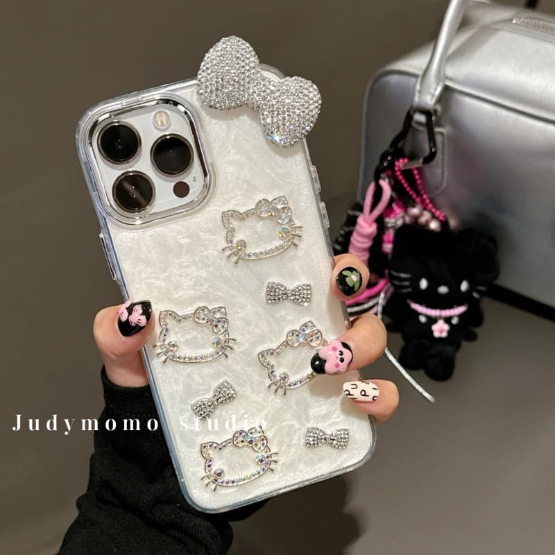 Glitter KT Cat Bow Tie Compatible with iPhone 17 Pro Max Apple 16 Phone Case 15 Silicone 14 Women New