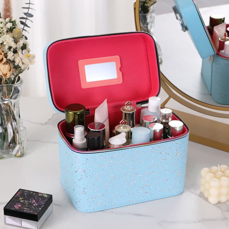 Large Capacity Premium Cosmetic Bag with Mirror, High Appearance, Ins Style, Waterproof Multi-Functional Storage, Minimum Order Quantity 1