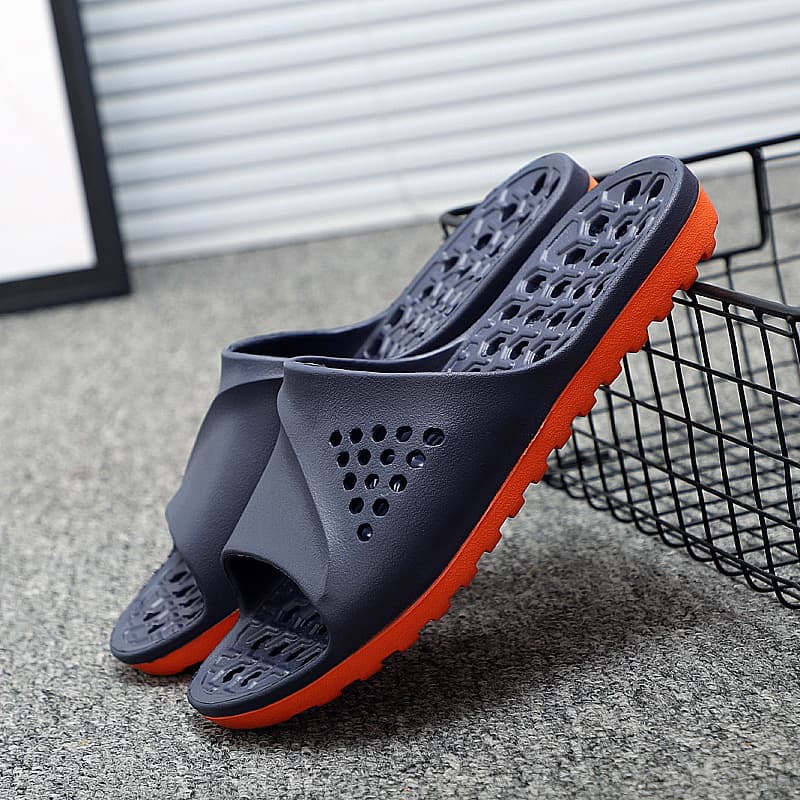 Two-Tone Slippers for Men, Hotel Use, Indoor Bathroom Sandals, Breathable Summer, Anti-Slip, Comfortable