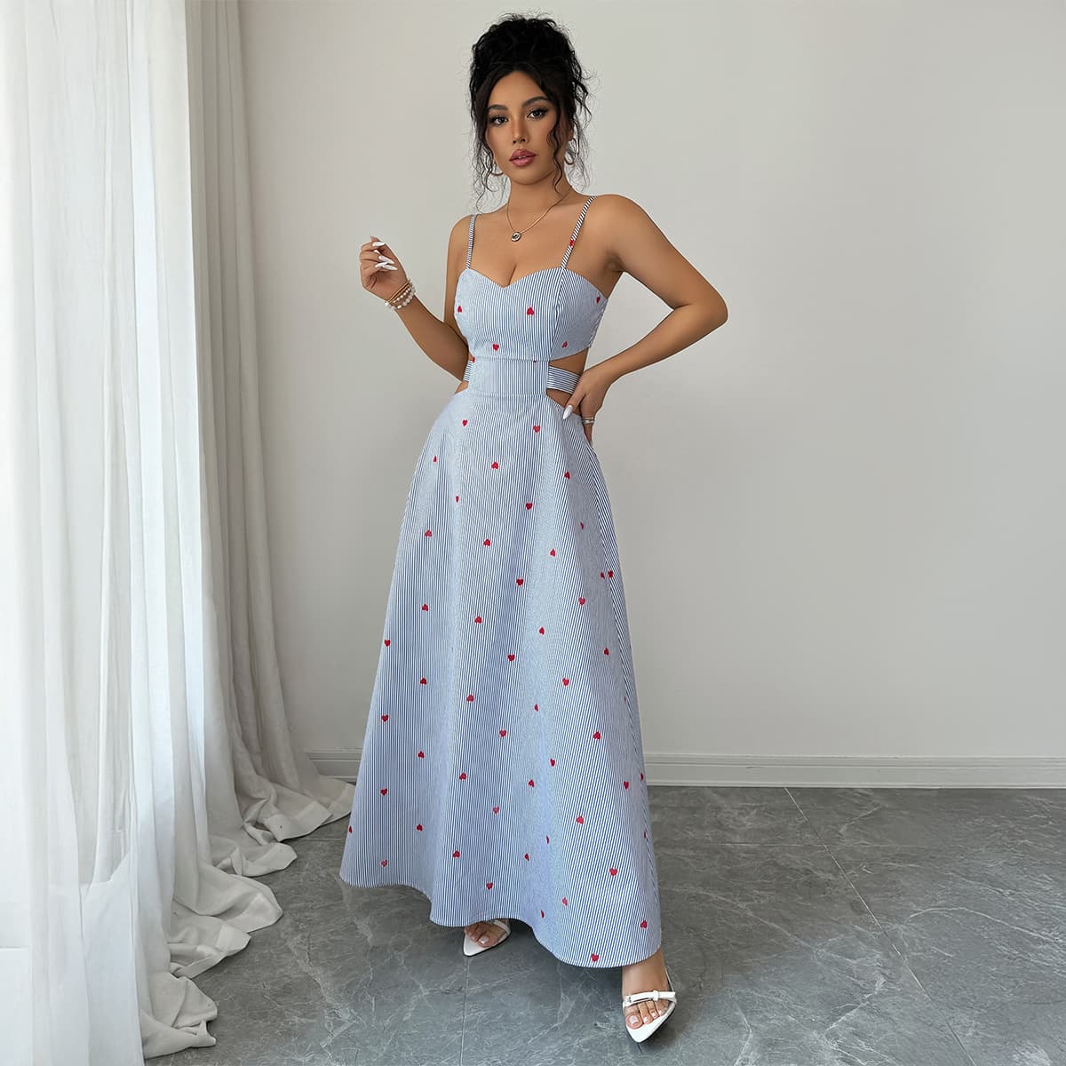Cross-border European and American Elegant Halter Hollow Striped Dress Women's Clothing 2026 Spring Summer Amazon Independent Station
