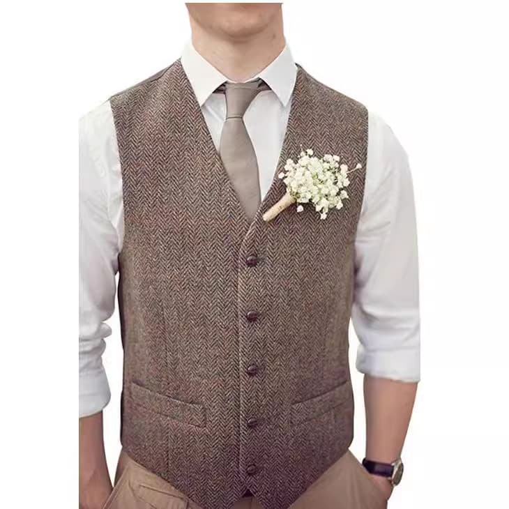 Men's Suit Vest Korean Style Slim-Fit Herringbone Waistcoat Casual Business Professional Formal Wear Groomsmen Men's Suit