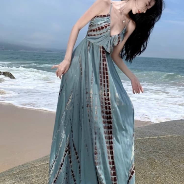 Bohemian Vacation Dress for Women Summer New French Style Travel Photo Beach Sand Dress Elegant Long Dress