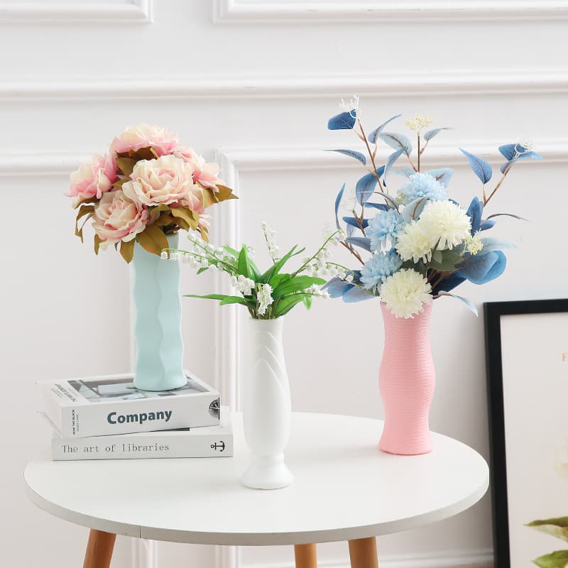 Plastic vase ins Nordic color vase home camellia jewelry ornaments creative flower arrangement device dry and wet imitation glaze vase