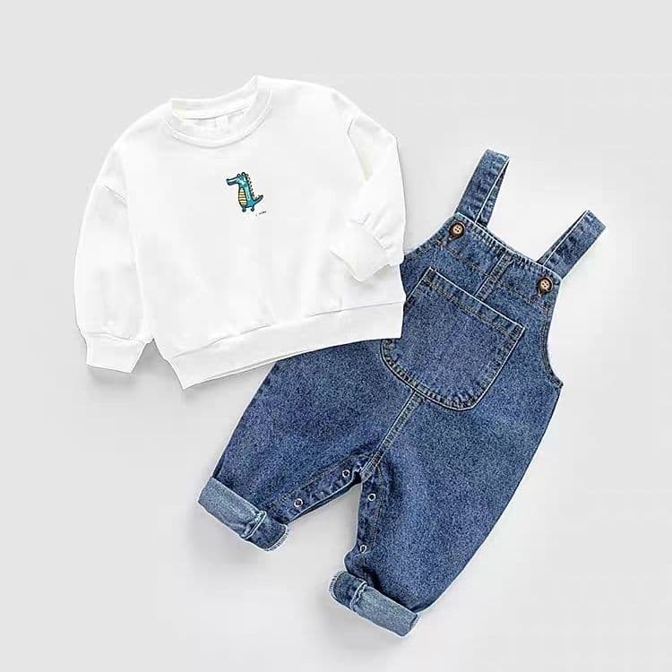 Baby style denim suspenders spring and autumn style one-year-old girl snap button cute trousers boy baby pants autumn wear