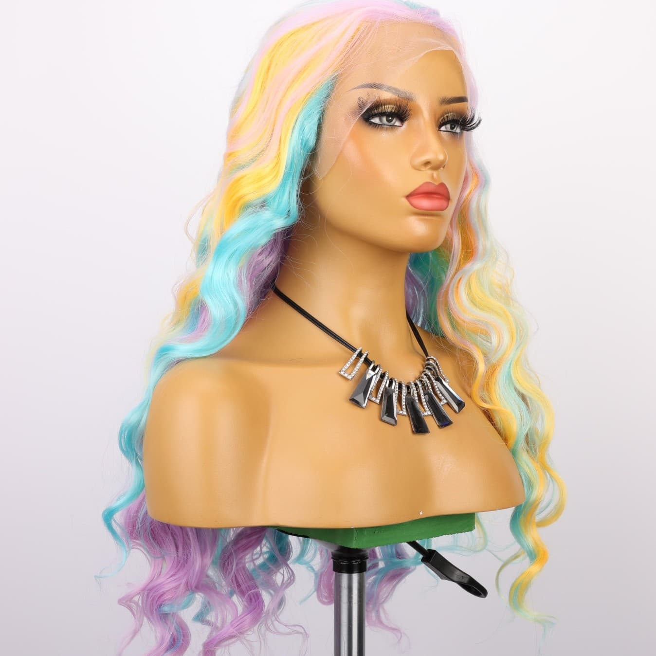 Synthetic Lace Front Wig Long Curly 13x3 Inches Multi-Color
