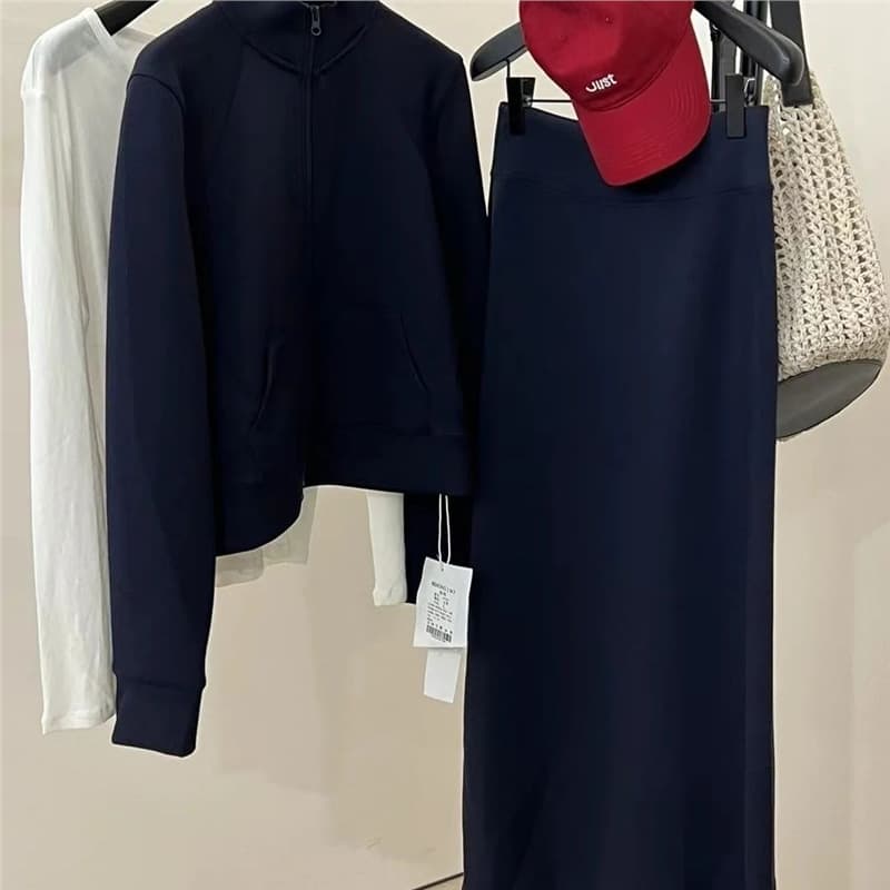 Fashion Skirt Set Stylish New Casual Zipper 2025 Jacket Stand Collar Hoodie Premium Two-Piece Set