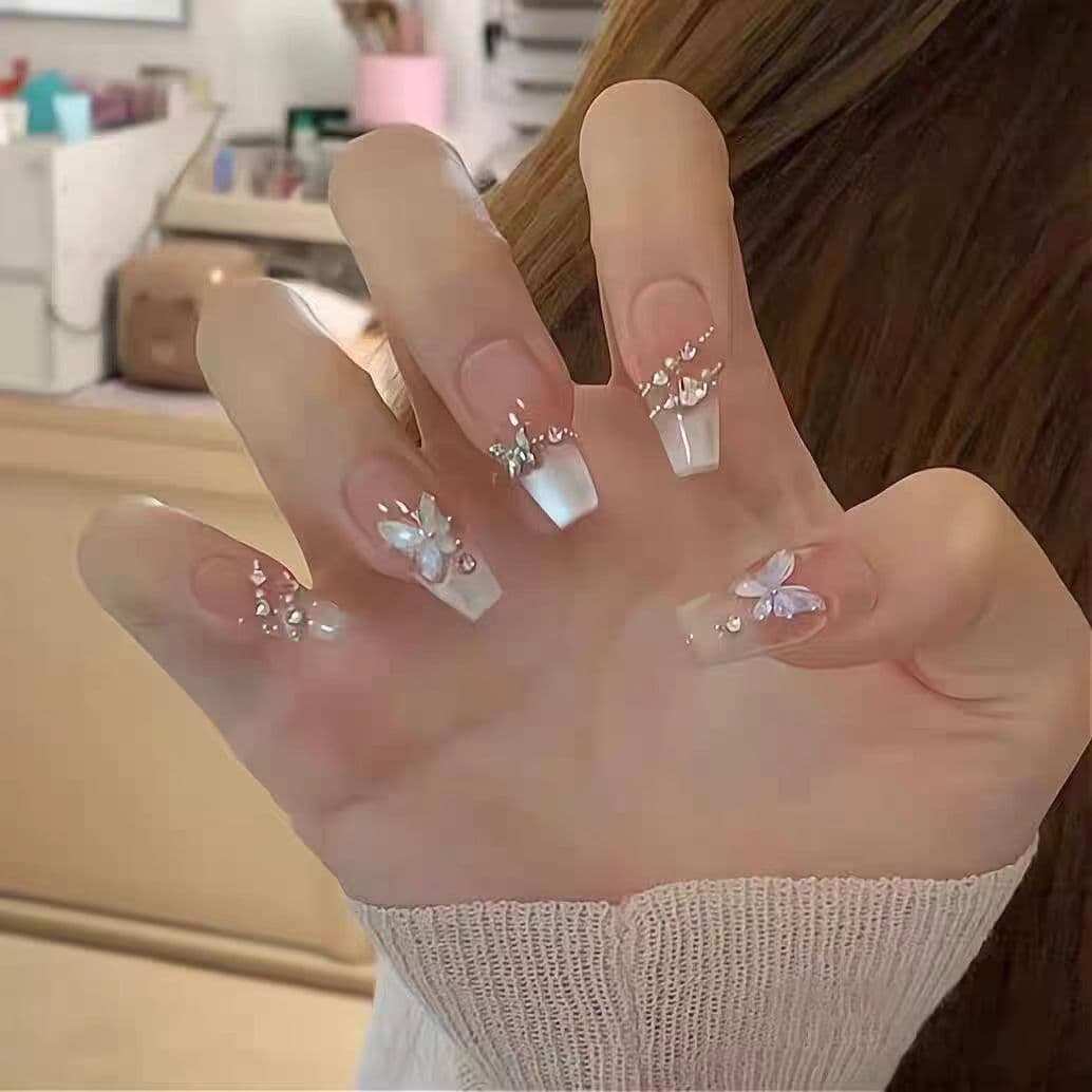 Trendy Exquisite High-End Bridal Wedding Nail Stickers Pure Desire Butterfly Fairy Dazzling Wearable Nail Products