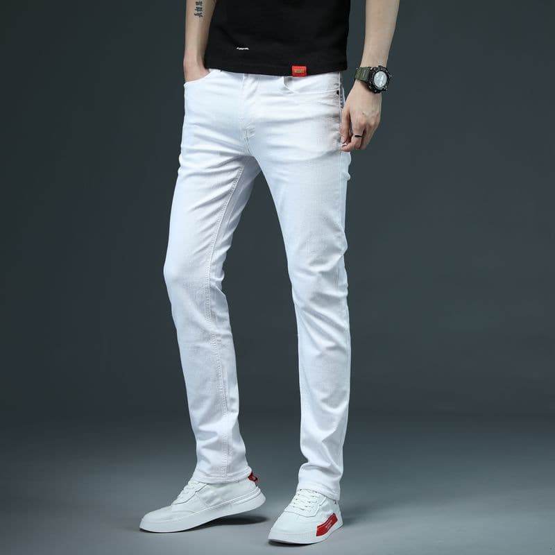 Premium Spring/Autumn New Men's Pure White Jeans Trendy Korean Style Multi-Color Slim Fit Jeans Handsome Versatile