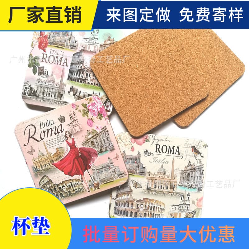 Manufacturer customized cork coasters hot stamping MDF oil edge density board customized coasters wholesale