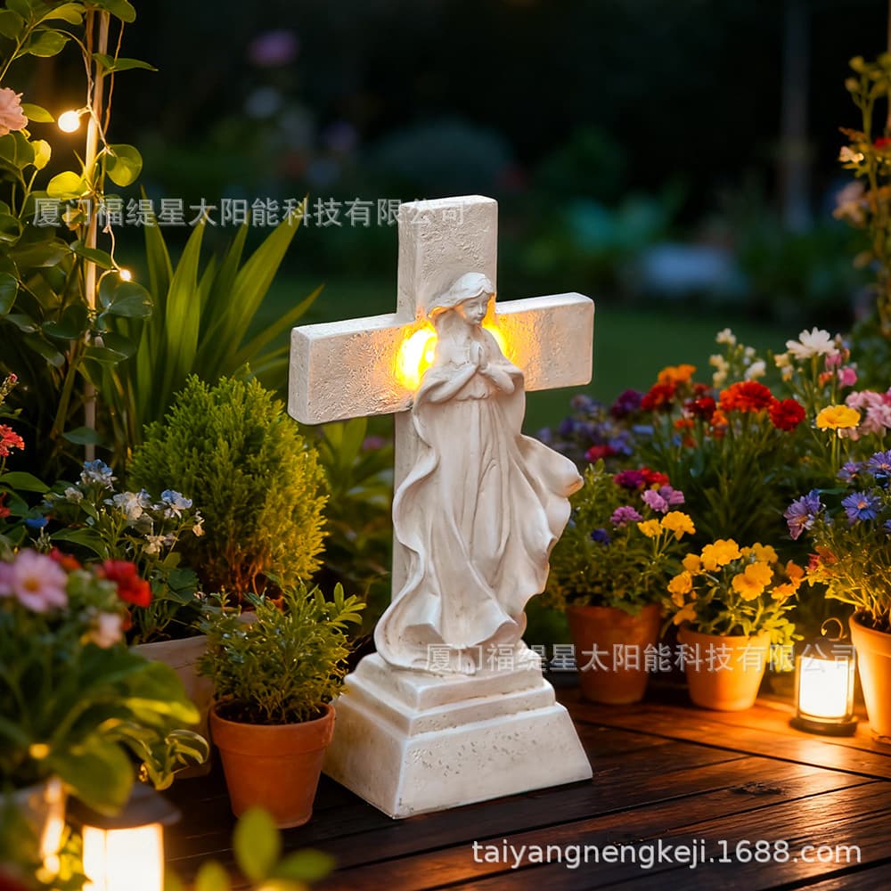 Cross-border Solar Light Figure Statue Decorative Ornament American-style Garden Balcony Resin Craft Figure Yard Decoration