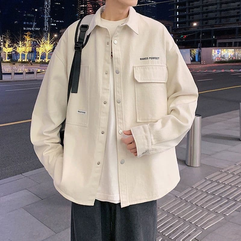Long Sleeve Shirt Men Spring Autumn New Jacket Summer Japanese Style Shirt Teenager Student Street Brand Short Sleeve Top