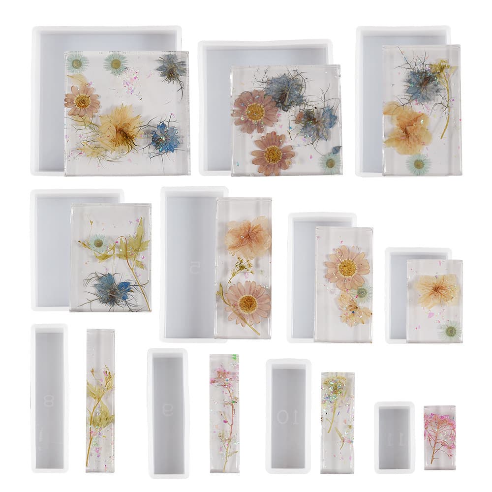 Poppy DIY Crystal Glue Mirror Resin Table Grinding Tool Rectangular Square 11-Piece Set Combination Silicone Mold