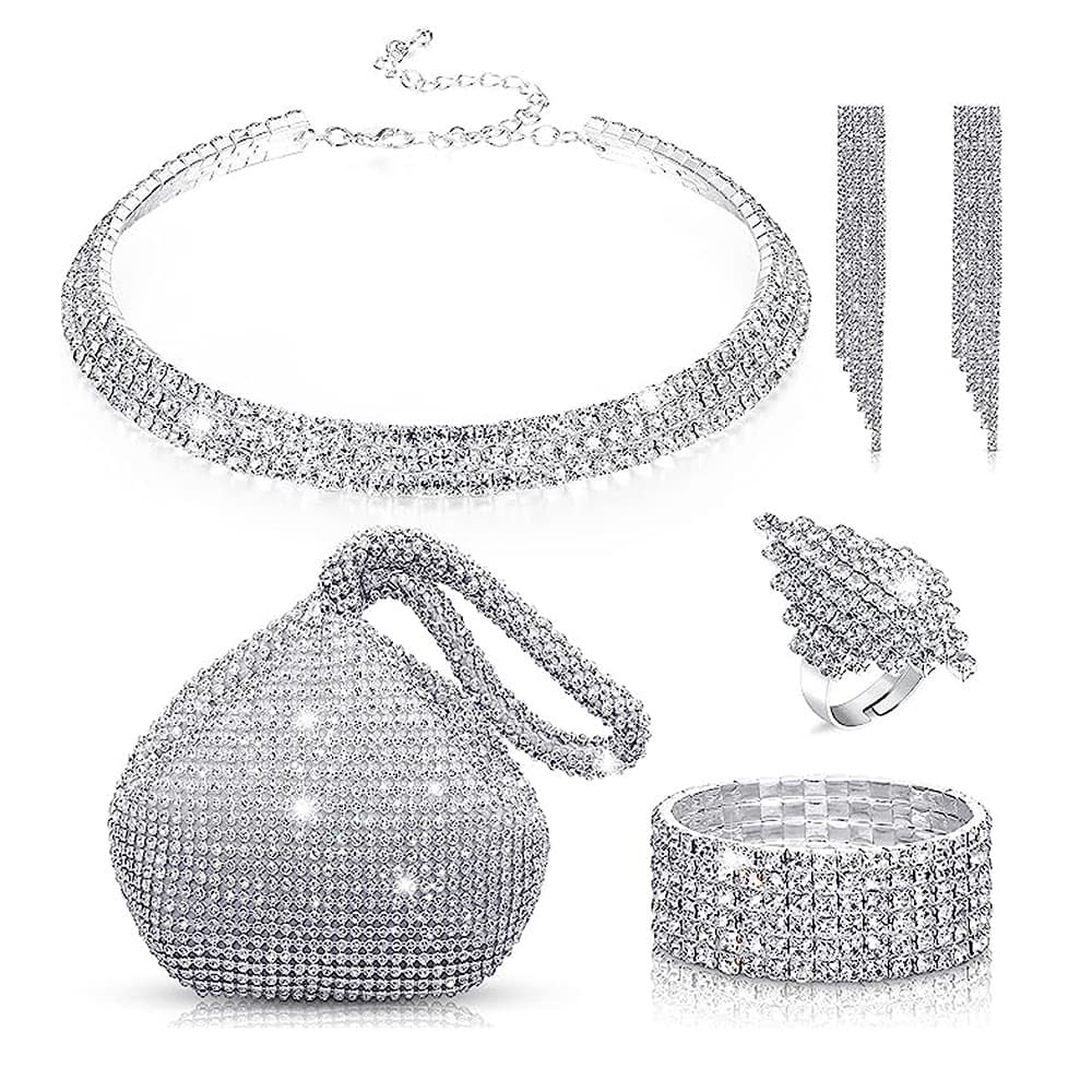 Dumpling Shaped Evening Bag Set Diamond Encrusted Chain Business Commuting Style Nylon Material Daily Match Watermelon Pattern