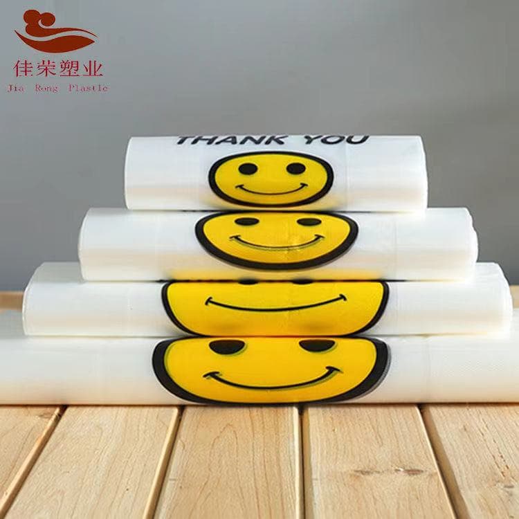 Transparent Thickened Smiley Face Bag, Degradable Plastic Vest Bag, Supermarket Shopping Bag, Takeout Packing Bag, Fruit Packaging Bag