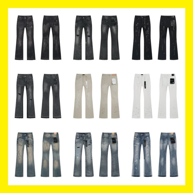 Cross-border wholesale purple American high-street trendy brand distressed patch ink-splattered vintage washed casual jeans