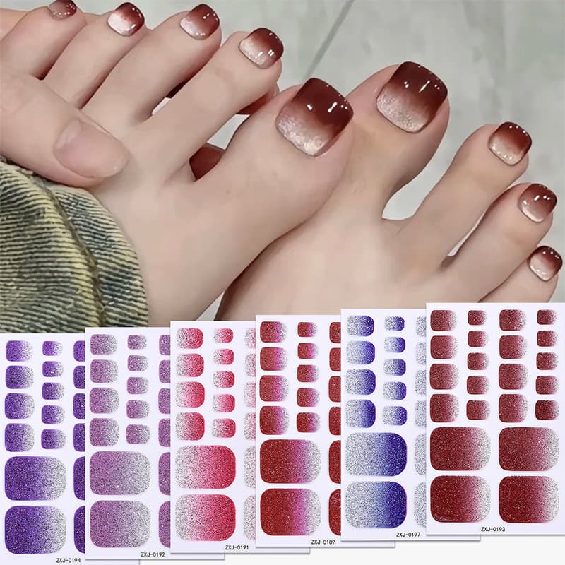 Cross-border New Internet Red Toenail Sticker Gradient Onion Powder Waterproof INS Crystal Flash Toenail Nail Sticker Full Coverage Sticker