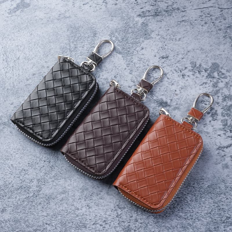 New woven pattern universal smart remote control men's car key bag zipper women's home key bag ready for delivery