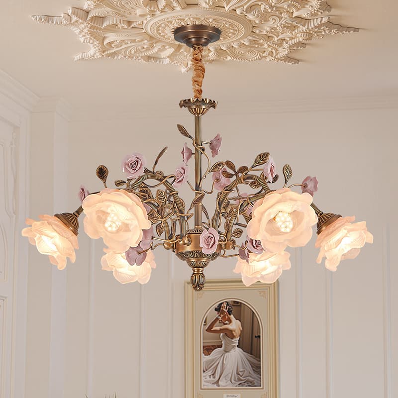 All-Copper Chandelier French Country Style Living Room Dining Room Bedroom Main Light Vintage Girl's Room Pink Rose Master Bedroom Lighting Fixtures
