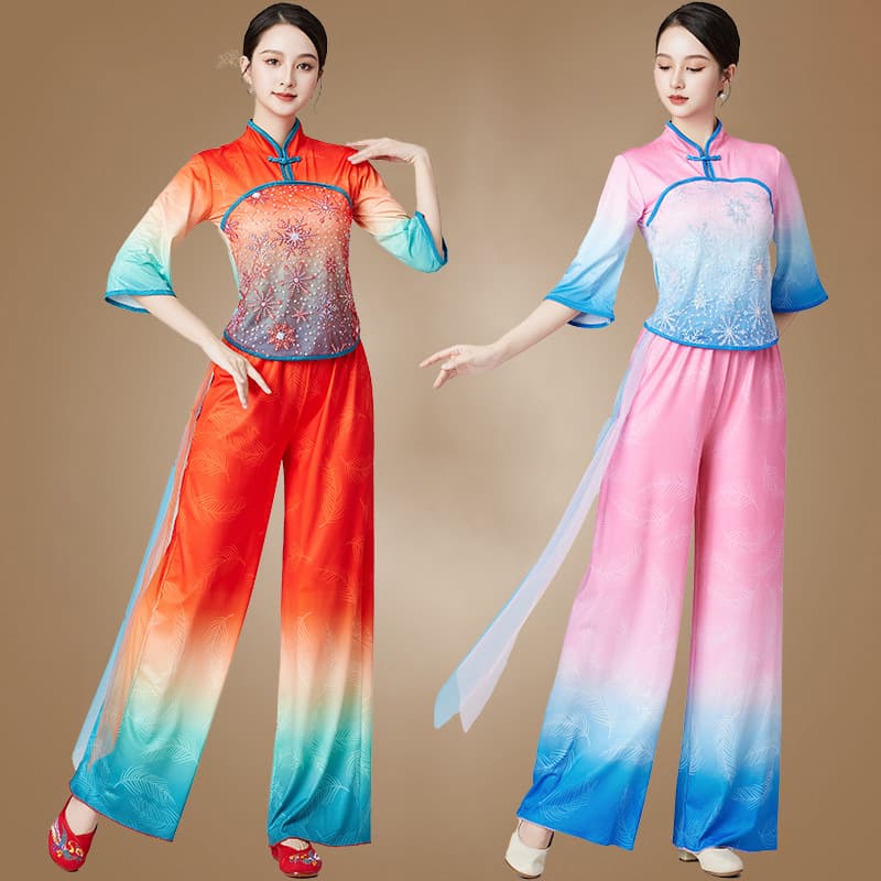 New square dance classical fan dance performance costume for middle-aged and elderly people.