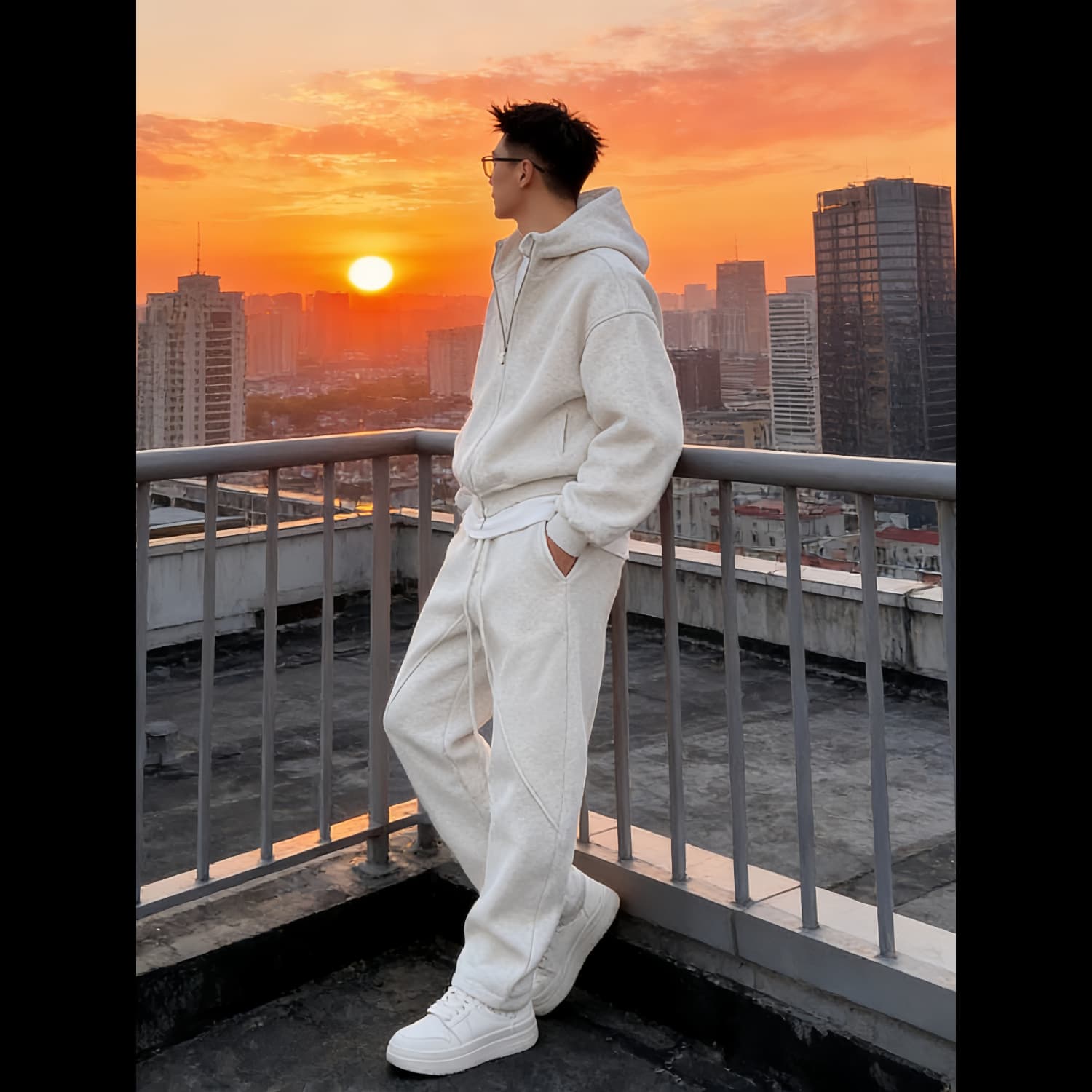 Large size 300 pounds complete set of casual sports suits for men in autumn and winter heavy fleece sweatshirt and sweatpants two-piece set