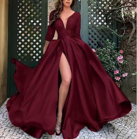 Cross-border Plus Size Women's Gold Foil Flared Long Dress Trailing Banquet Evening Gown Sexy Deep V
