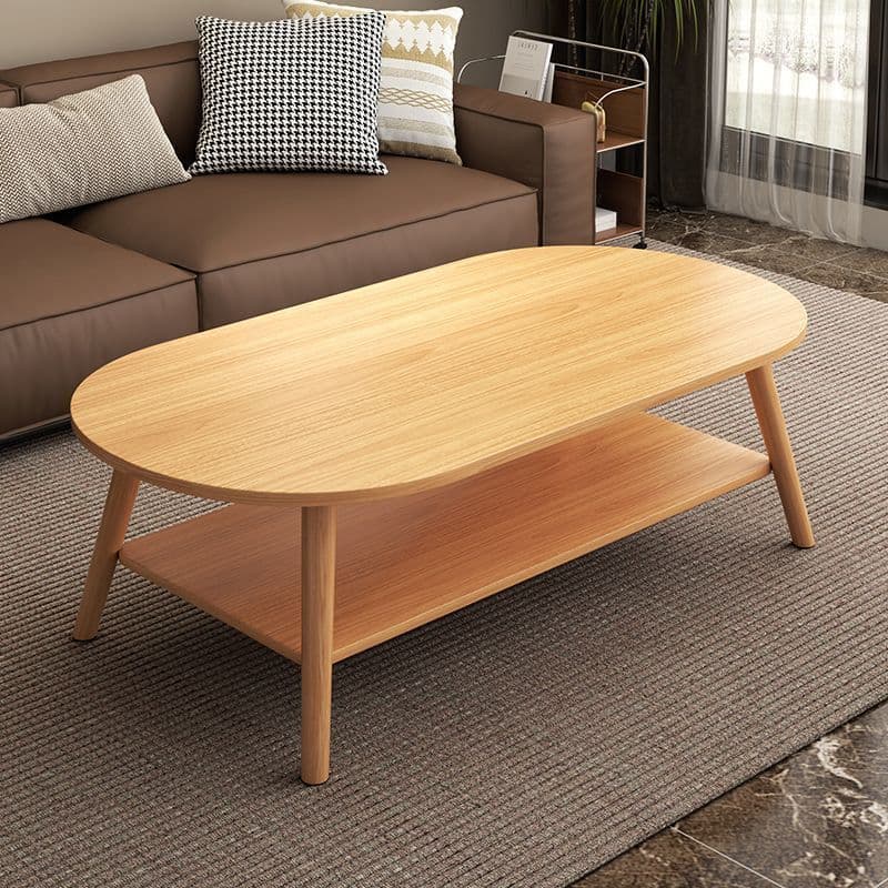 Simple Oval Coffee Table for Living Room, Small Oval Side Table for Small Apartments, Double-Layer Tea Table