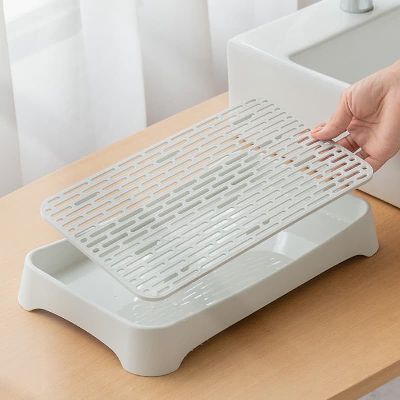 Rectangular plastic hollowed-out tray, multi-functional double-layer storage rack tea tray, creative household fruit and vegetable draining tray