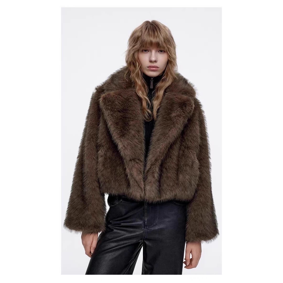 European and American Short Thick Faux Fur Coat with Shawl Collar, Faux Fox Fur Long Coat for Women, Toca Fur Top Winter