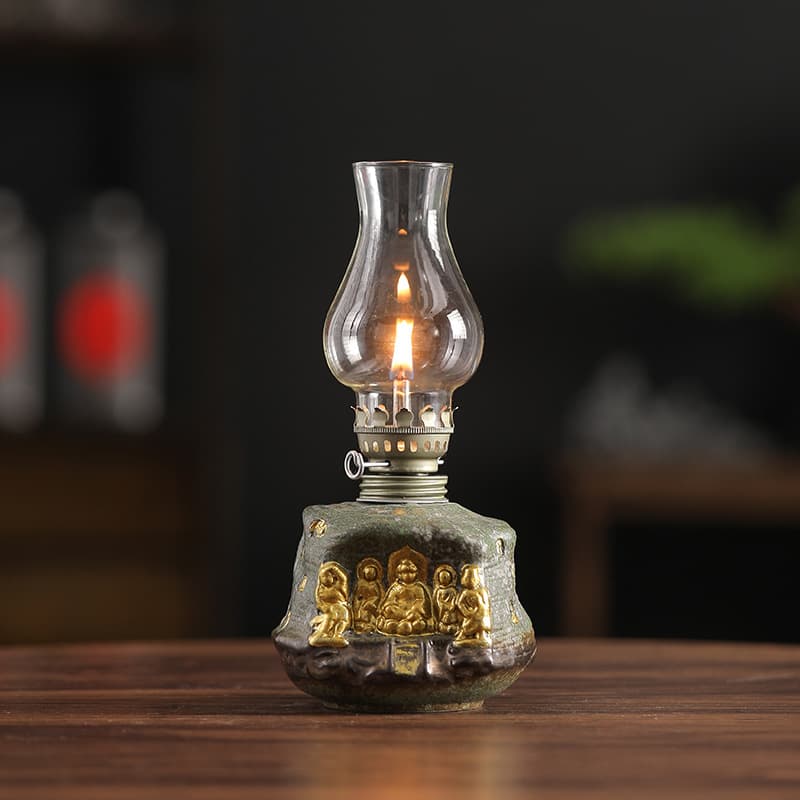 Dunhuang Thousand Buddha, Sanxingdui style ceramic eternal light, tea room decoration, creative butter lamp for home and camping ambiance lighting