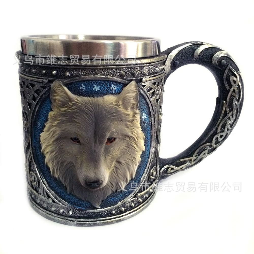 Retro Skull Cup Resin Mug Skull Head Flying Dragon Wolf Knight Cross-border Home Exclusive Resin Mug