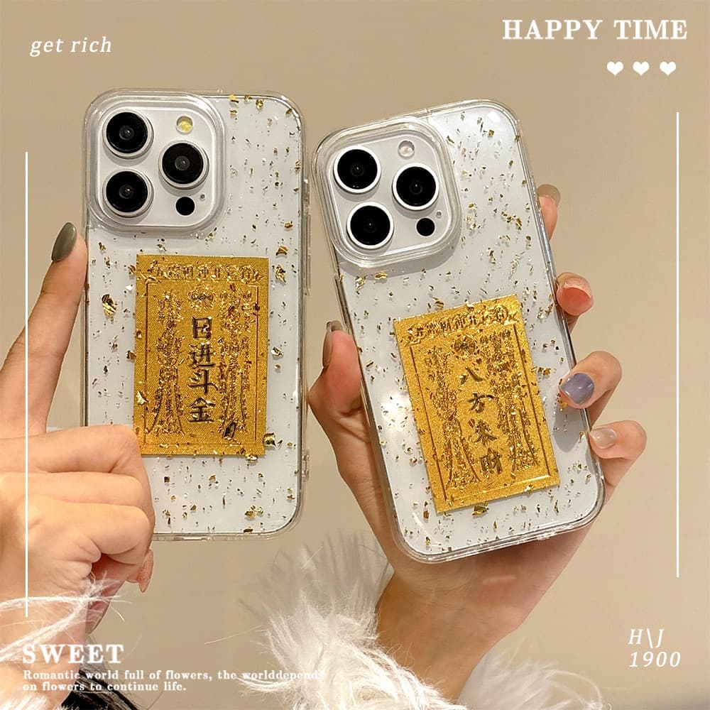 Suitable for iPhone 17 Pro Max, Gold Foil Phone Case, Apple 16 Transparent Case, 15 Protective Cover, 14 Protective Case