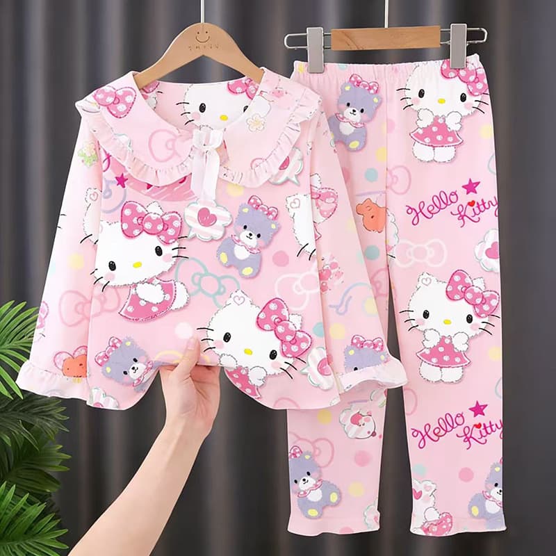 New Children's Pajamas Girls' Set Cute Princess Little Girl Pajamas Doll Collar Long Sleeve Long Pants Homewear Autumn