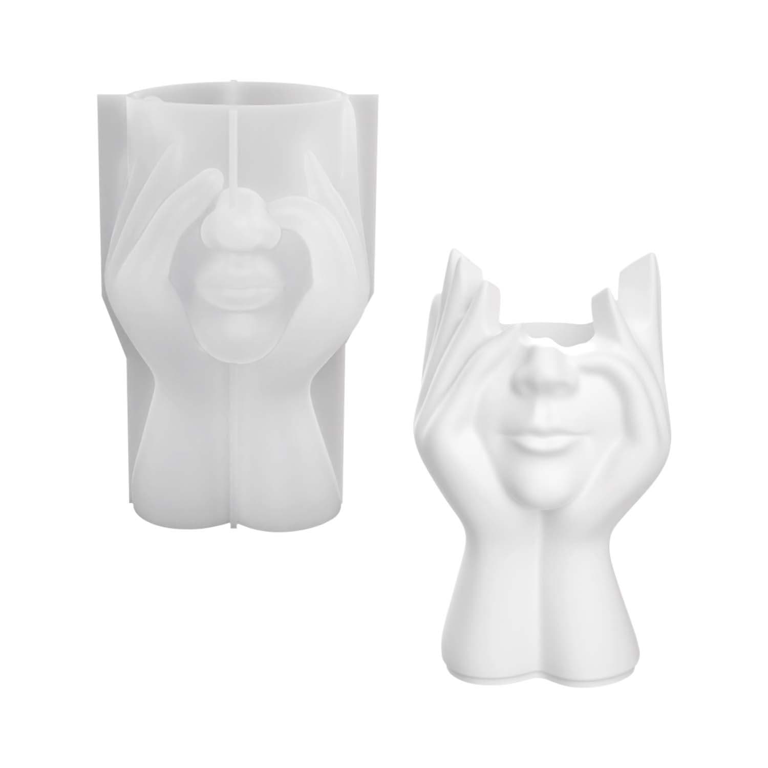 New Face-Holding Head Vase Silicone Mold DIY Multi-Functional Storage Pen Holder Makeup Brush Holder Decorative Plaster Mold