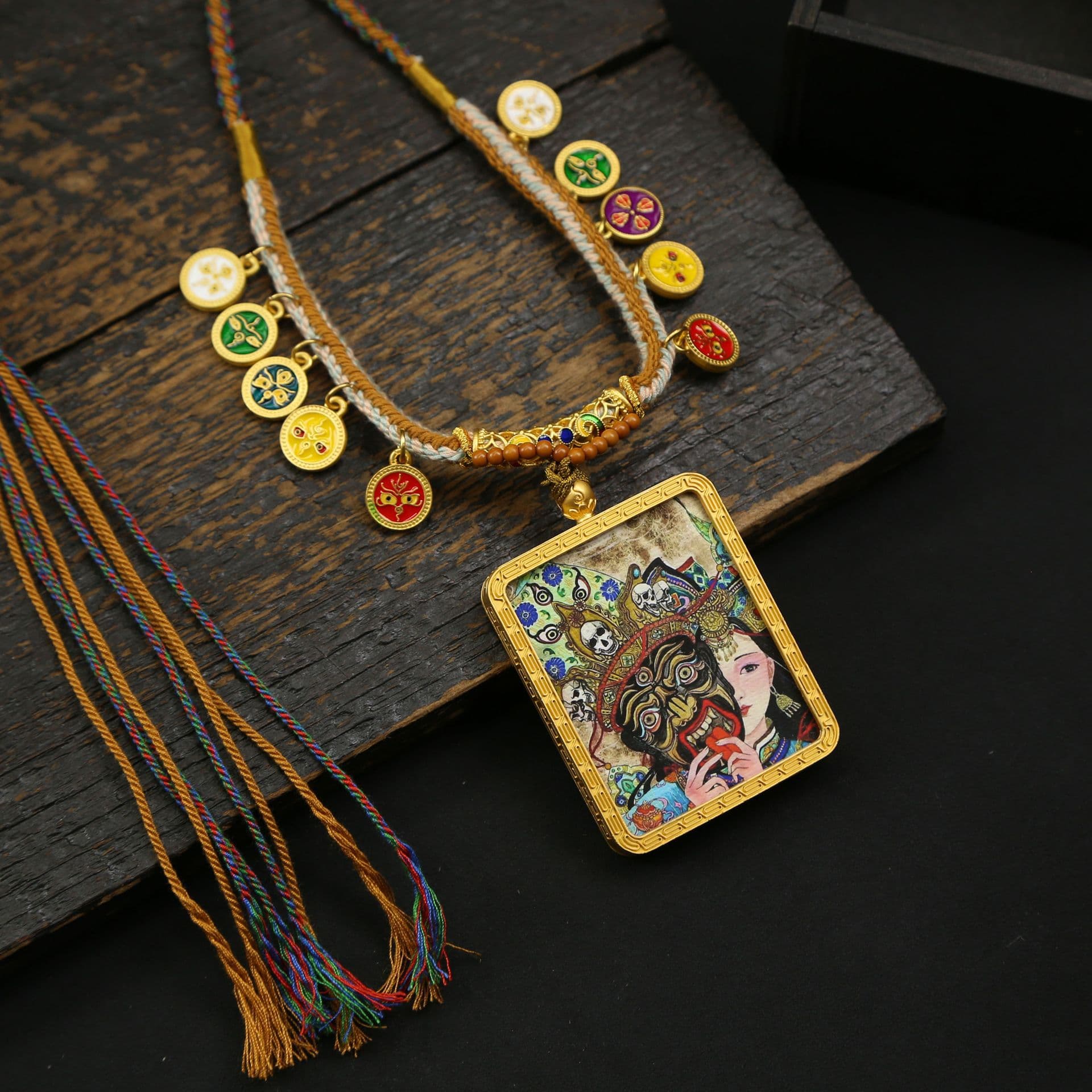 Zhagilamu Past and Present Gold Thangka Hand-twisted Cotton Rope Tibetan Ethnic Style National Trend Pendant Electroplated Ornament