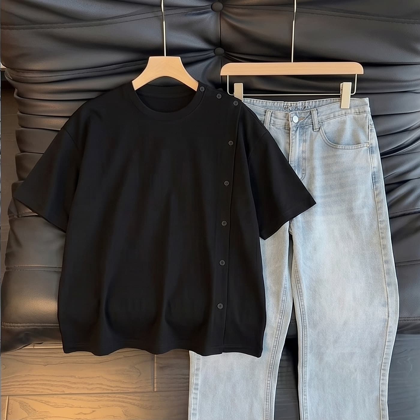 Stylish Button Design Short Sleeve T-Shirt High-End Men Ins Summer Loose Fit Plus Size Men's Clothing