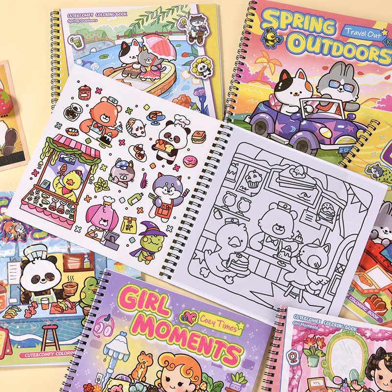Spot cross-border coil cute coloring book super self-healing decompression painting coloring book children's enlightenment coloring book