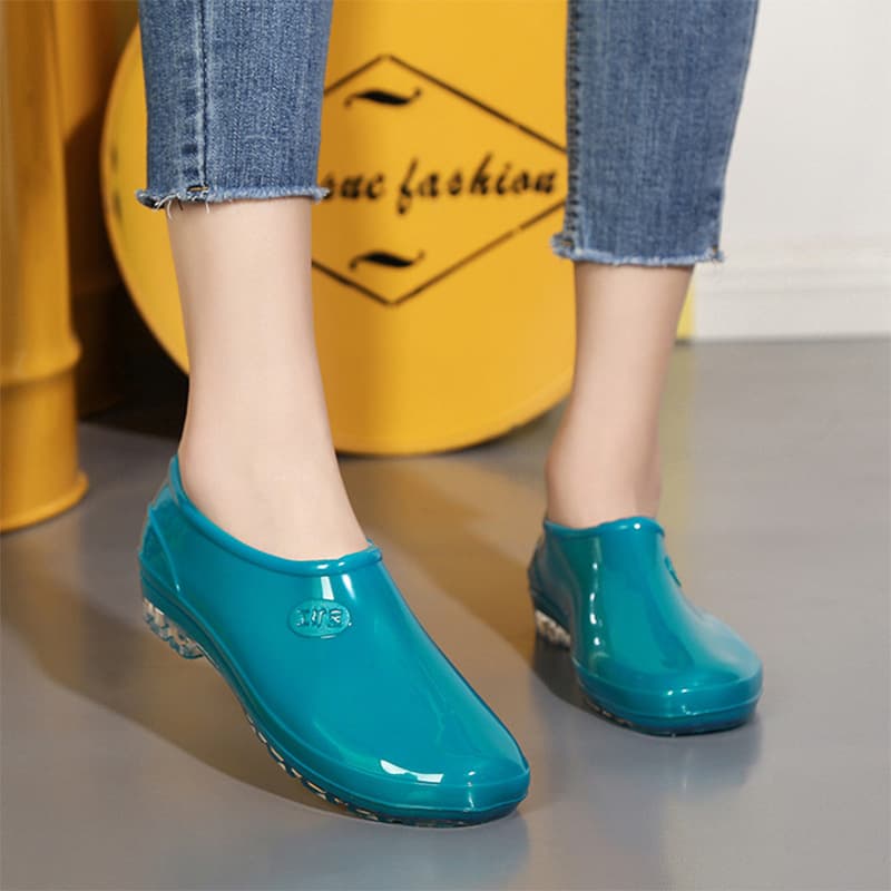 Low-Cut Rain Shoes, Water Shoes, Rain Boots, Rubber Shoes for Women, Kitchen Slip-Resistant Work Waterproof Shallow Ankle Adult Flat Sole Short Overshoes for Summer