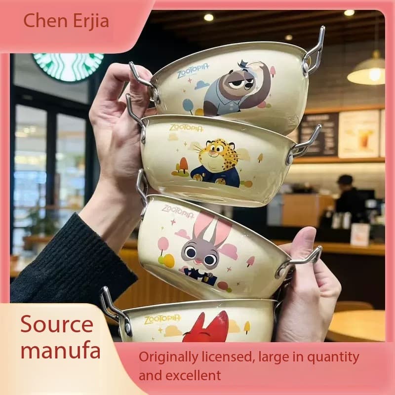 New Zootopia Stainless Steel Double-Ear Soup Rice Bowl, High-Appearance Kids' Feeding Bowl, Cartoon Birthday Gift