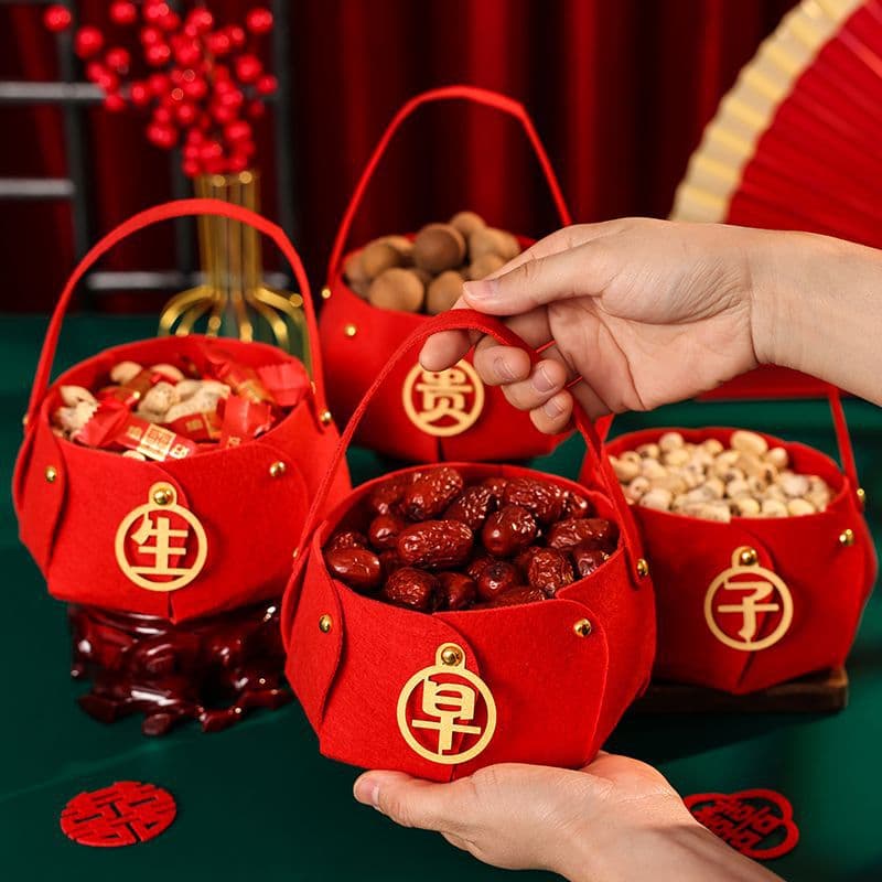 Wedding Supplies Complete Set Early Birth of Noble Sons Basket Mold Bed Pressing Doll Ornament Dried Fruit Box Engagement Banquet Wedding Decorations