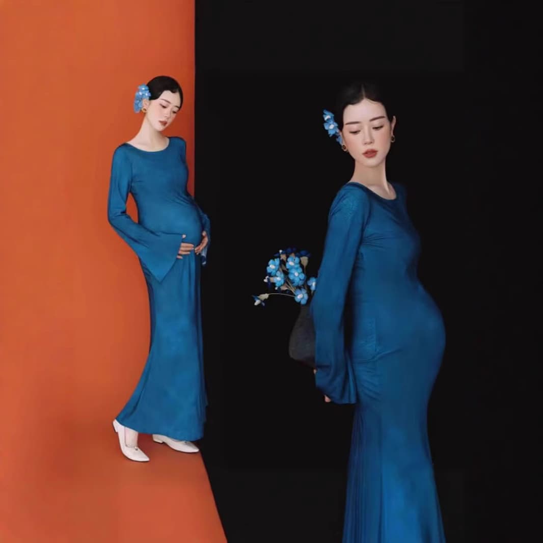 Photo studio's new high-end French high-end Zen-style exquisite dress, retro-style pregnant mother's baby belly photos taken at home