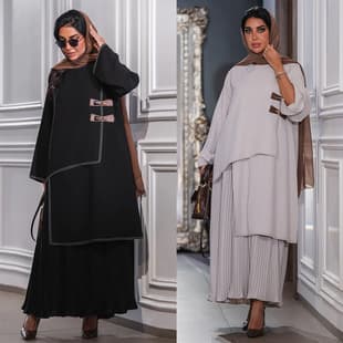 MQ215 2026 Summer New Cross-Border Pullover Hem Patchwork Pleated Long Dress Leather Buckle Solid Dress