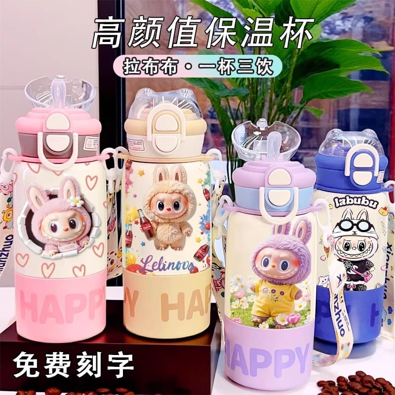 Labu Insulated Thermos Water Bottle Double New 2025 Labubu School Cup Lid Student Insulated Bottle Children Convenient Cloth