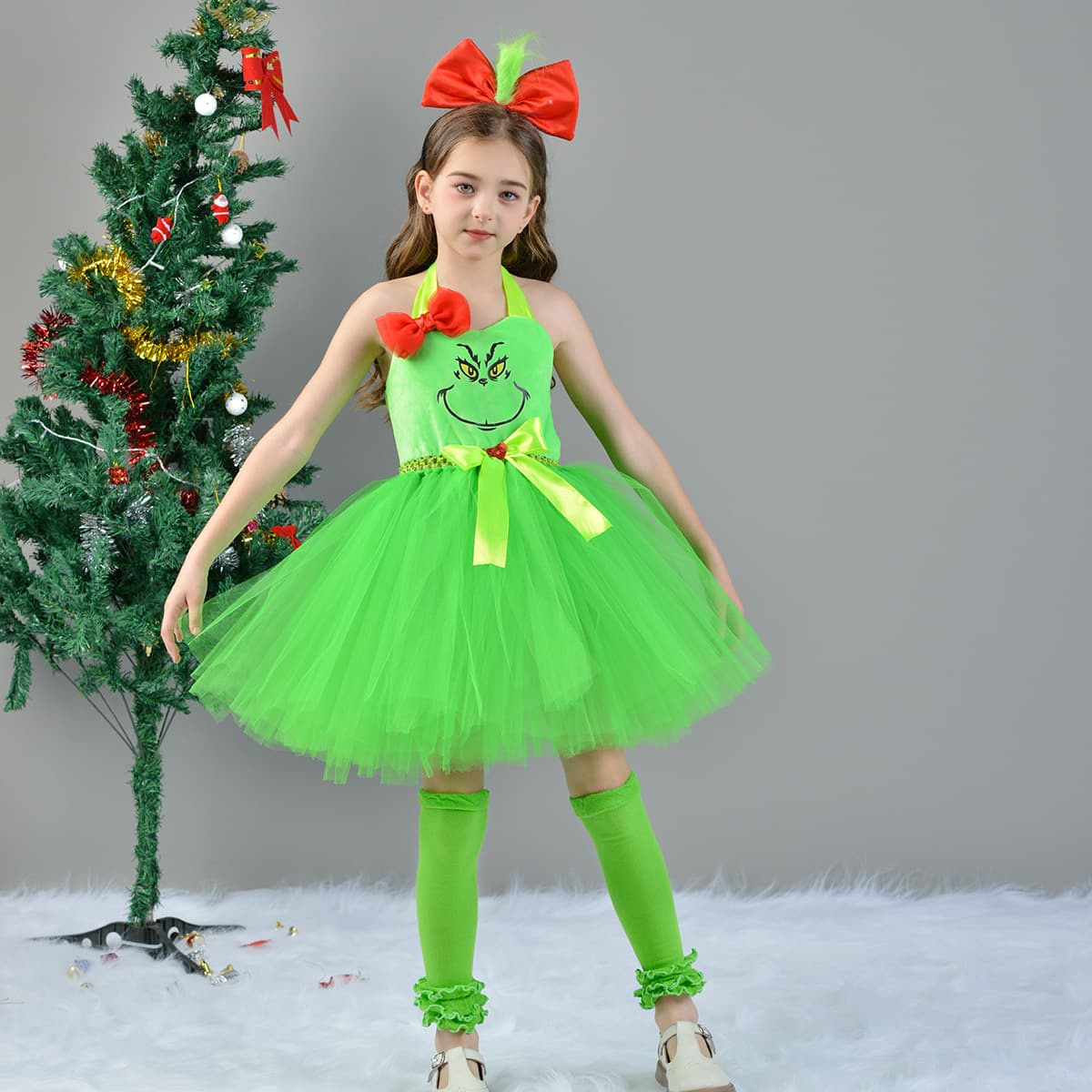 Christmas costume, Grinch cosplay, children's performance costume, girls' Christmas tulle tutu.