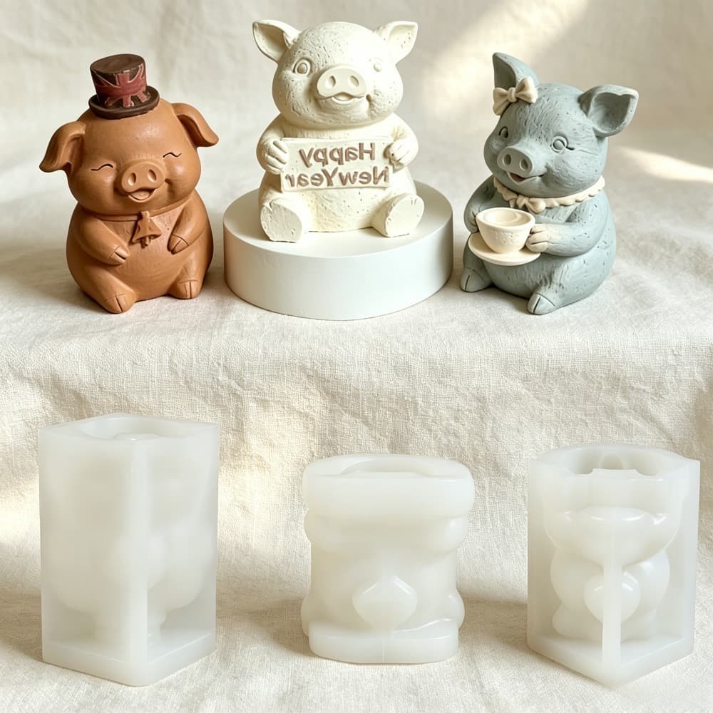 3 3D Piggy Silicone Mold DIY Scented Candle Gypsum Resin Hand-cast Mold