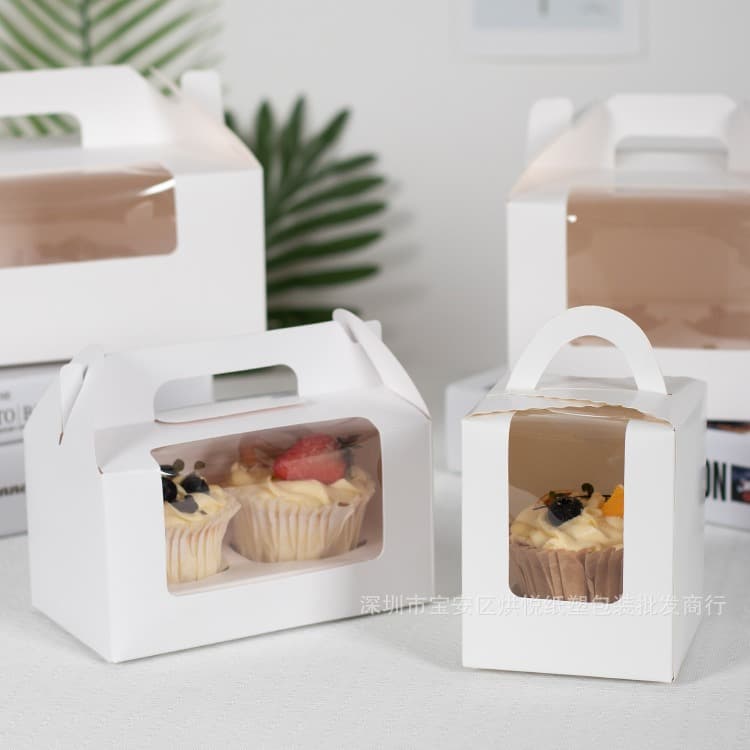 Paper Cup Cake Packaging Box 1/2/4/6 Pieces Muffin Cups Snow White Egg Tart Plate Pastry Handheld Packaging Box