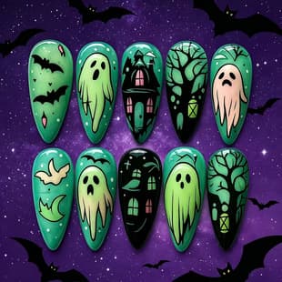 30 Pieces Halloween Nail Wraps, Black Daisy Ghost Pumpkin Nail Art, European and American Fashion False Nails