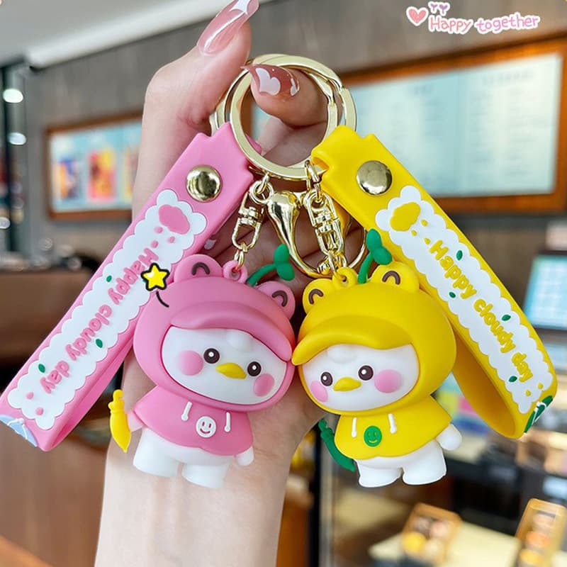 Cross-border raincoat duck creative cartoon keychain car school bag bag versatile small pendant fashion small gift wholesale